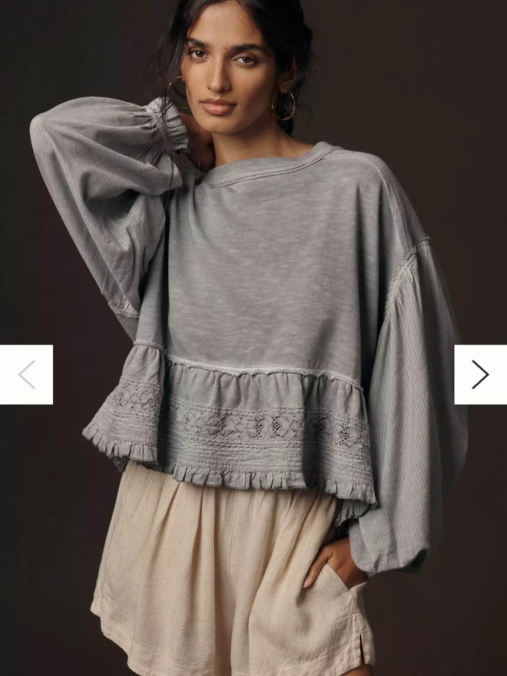 Anthropologie Pilcro Long-Sleeve Crop Babydoll Top Women's Size Small NWT